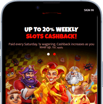 Huzzlin Arena homepage and weekly cashback on mobile